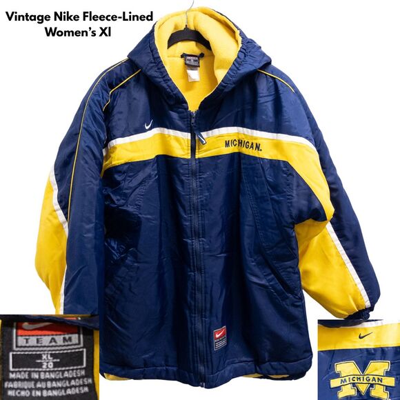 Nike Vintage Michigan Wolverines Jacket Women’s XL Fleece Lined Hooded Full Zip - Picture 1 of 12